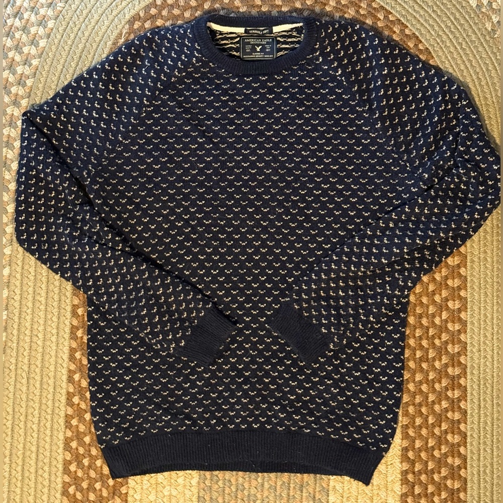 American Eagle Outfitters Blue Crewneck Sweater with Textured Knit